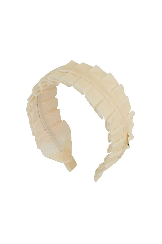 oversized velvet hairbands for trendy looks -Pristine Pleats Headband - Ivory