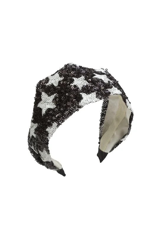 stylish bobby pins for a neat style -Sequin Star Headband - Black/White