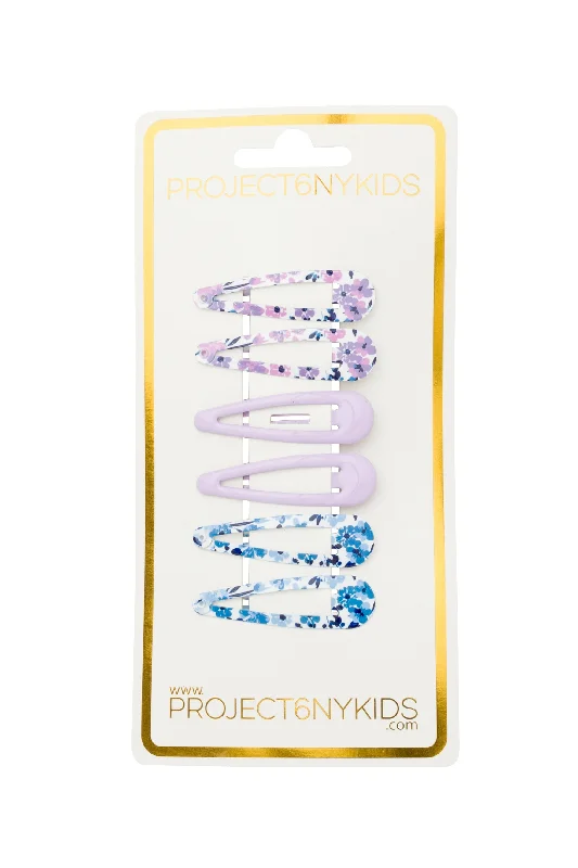 fancy pearl headbands for formal events -Snap Clips - *Basics*-  Floral Blue/Purple Set (6)