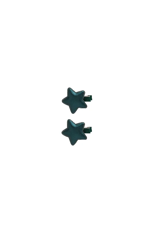 trendy hair accessories for holiday parties -Star Clip Set of 2 - Hunter Green