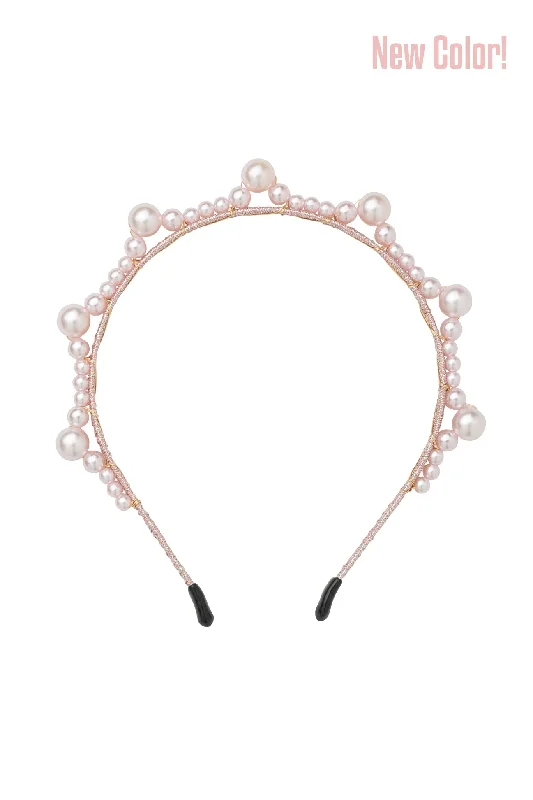 hair accessories for bridesmaids -Triple Cluster Pearl Headband - Pink Pearl