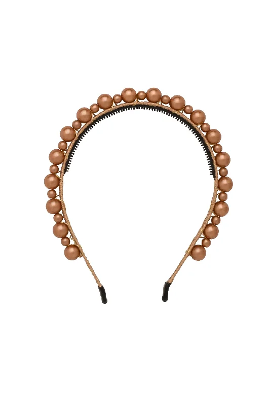 soft velvet hairpins for gentle hold -Uneven Pearls Headband - Bronze