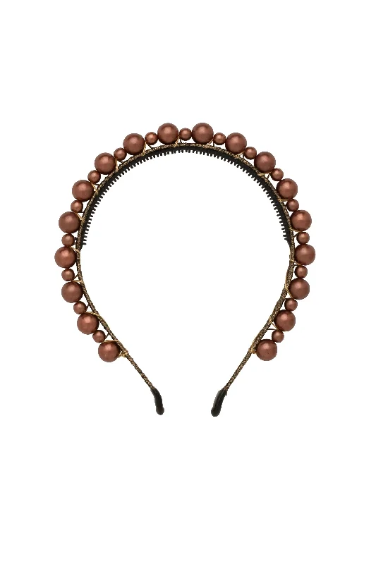 oversized metal hairpins for bold looks -Uneven Pearls Headband - Brown