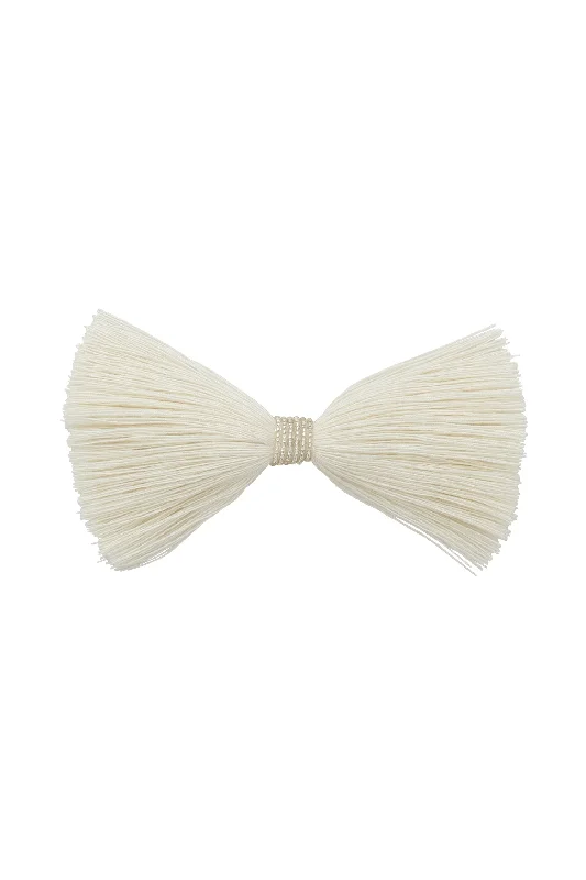 floral hair combs for outdoor events -Waterfall Fringe Bow Clip - Ivory