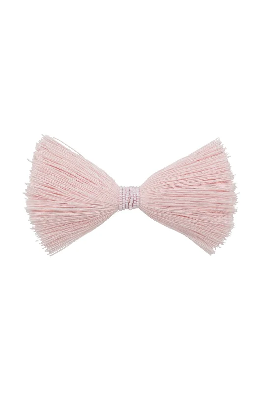 crystal-studded hair clips for weddings -Waterfall Fringe Bow Clip - Light Pink