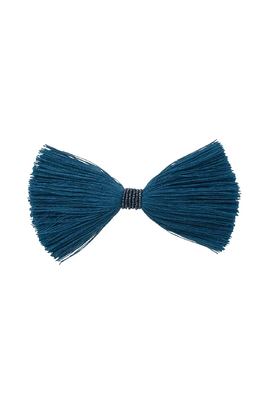 satin hairbands for luxurious styles -Waterfall Fringe Bow Clip - Nautical Blue