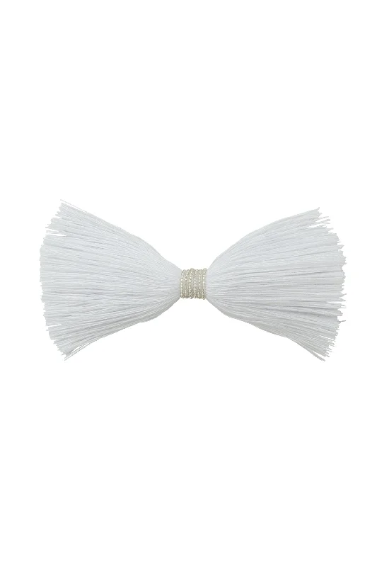 elegant bridal hair accessories for updos -Waterfall Fringe Bow Clip - White