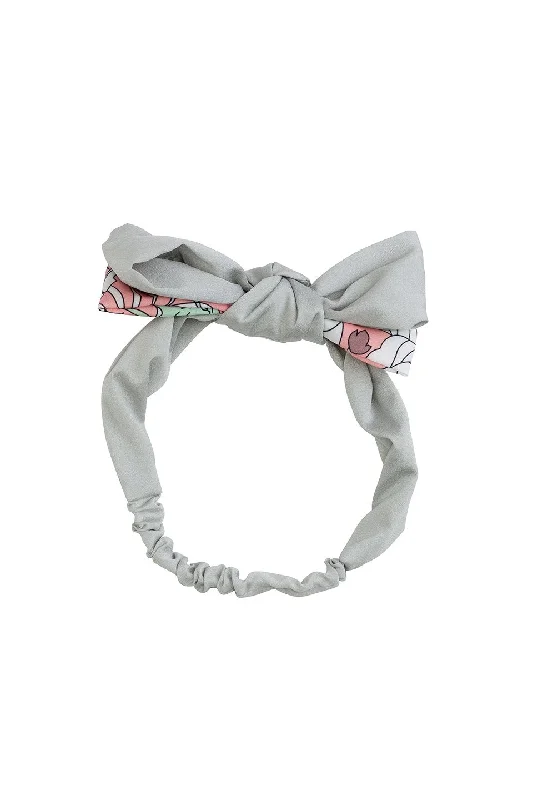 black hair accessories for sleek styles -Wide Knot Wrap - Light Grey/ GreenPink Print