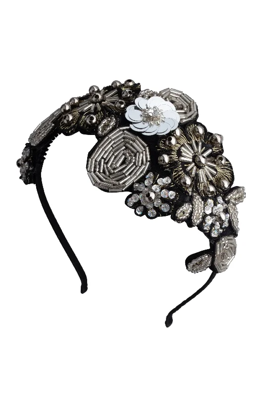 satin hairbands for luxurious styles -Winter Garden Headband - Black/Silver