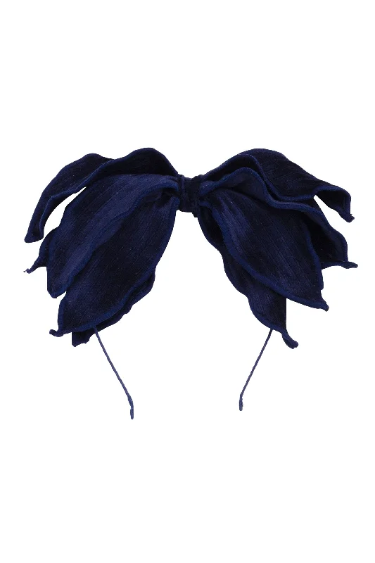 crystal-encrusted hairpins for bridal glamour -Winter Petals Headband - Navy Lines Velvet