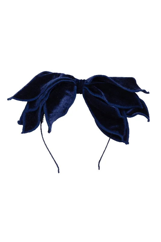 soft velvet hairpins for gentle hold -Winter Petals Headband - Navy Velvet