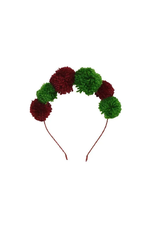 cute hair bands for kids -Yarn Pom Pom - Burgundy/Hunter