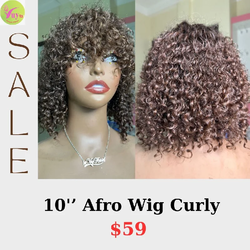 curly lace front wigs for a natural appearance -10" Afro wig curly hair