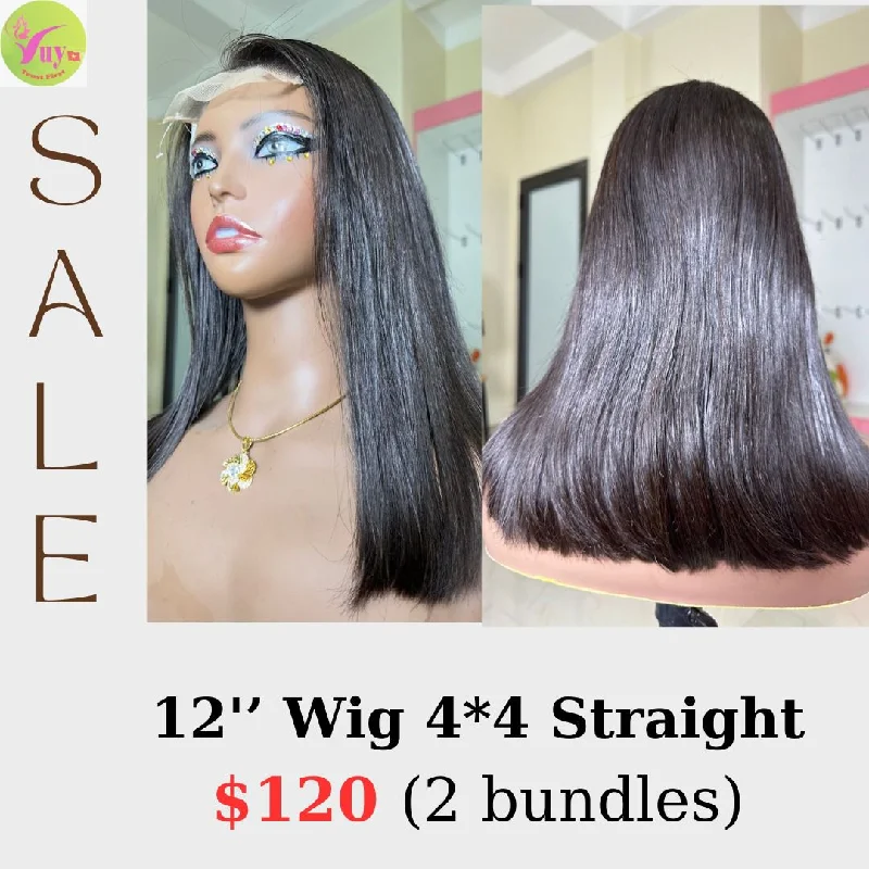 sleek wigs for polished and refined looks -12" 4x4 closure lace wig Straight hair (from 2 bundles)