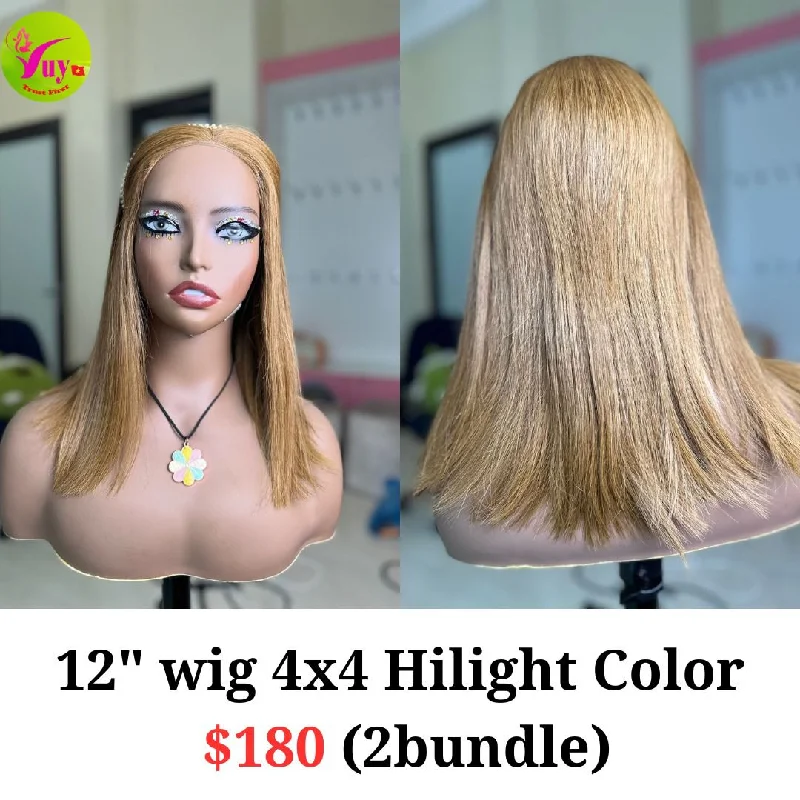 luxury wigs for formal events and galas -12'' Wig 4x4 Highlight Color (2 bundle)