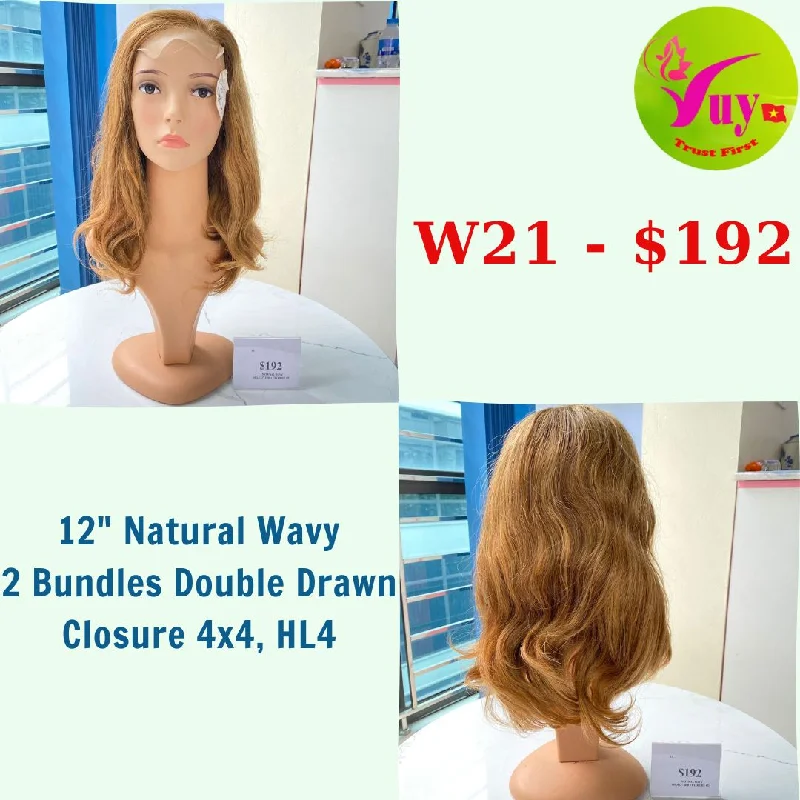 voluminous curly wigs for beach waves -12" Wig Natural Wavy, Closure 4x4 Double Drawn, HL4, Raw hair (W21)