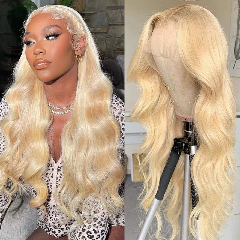 straight hair wigs for smooth and shiny finish -13x6 Transparent Lace Front Wig Body wave 613 Blonde Color Wig