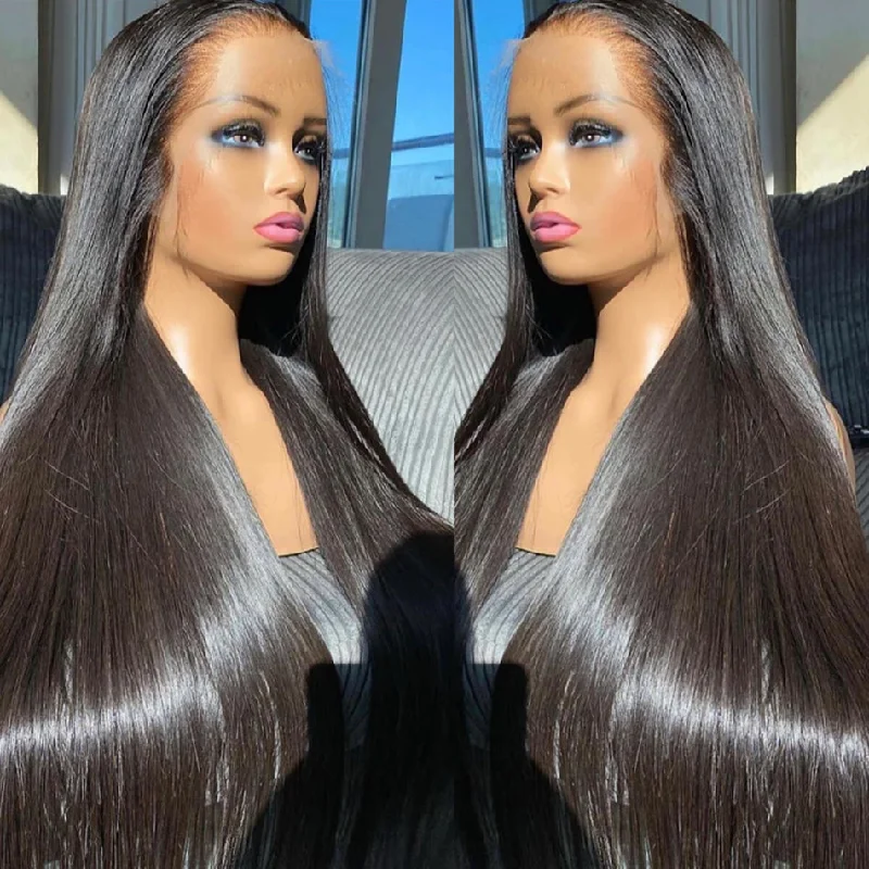 full volume wigs for fuller head of hair -13X6 HD Lace Front Straight Wig 150% 200% Density