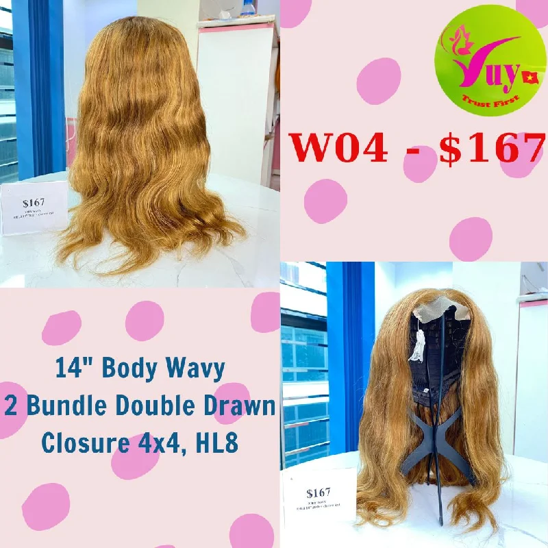 affordable wigs for people with hair loss -14" Wig Body Wavy, Closure 4x4, Double Drawn, HL8, Raw hair (W04)