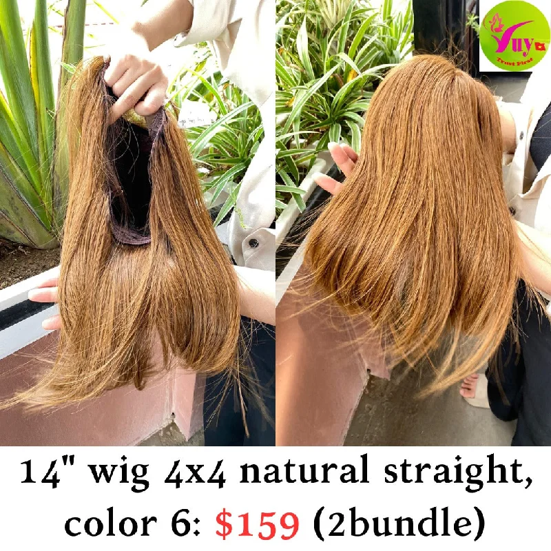 heat-resistant wigs for styling flexibility -14" Wig 4x4 Natural Straight Color 6