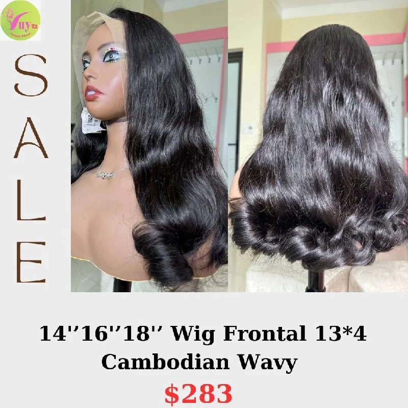 short curly wigs for everyday elegance -14"16"18" 13x4 frontal lace wig Cambodian wavy