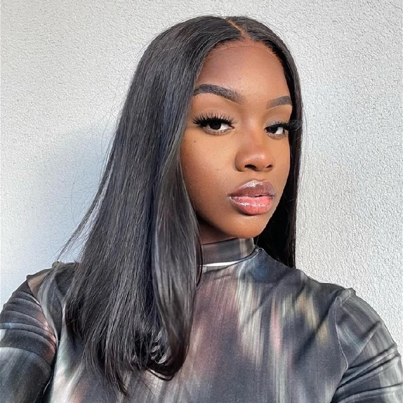 wigs for natural hair look and texture -15A 13X4 Lace Frontal Straight Wig Natural Black Color