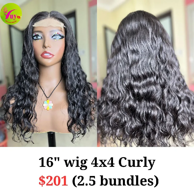 wigs for special occasions like weddings -16'' Wig 4x4 Curly (2.5 bundles)