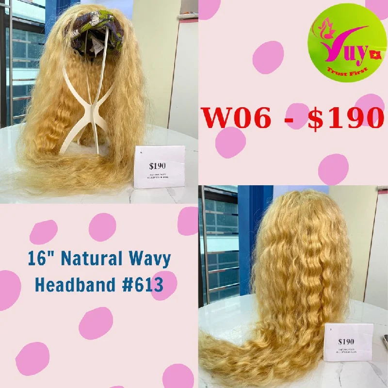 full coverage lace front wigs for natural look -16" Wig Natural Wavy, Headband #613 (W06)