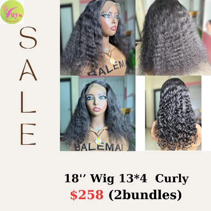 wigs for women with thick hair volume -18" 13x4 frontal wig Curly hair (from 2 bundles)