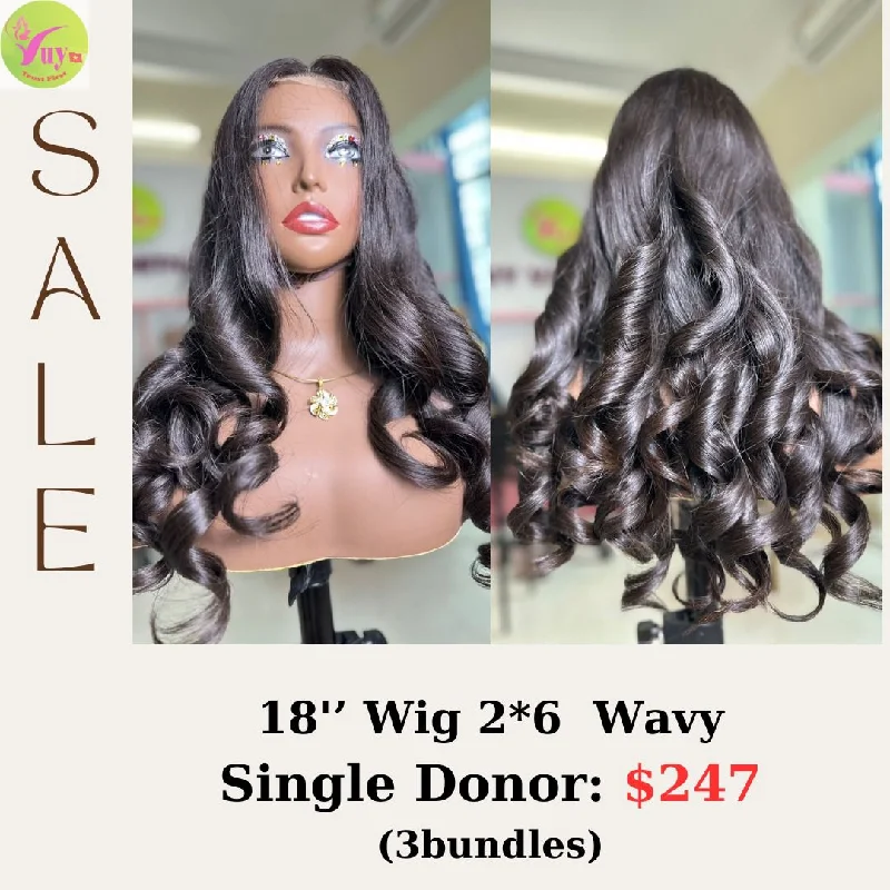 best wigs for covering bald spots -18" 2*6 closure wig wavy single donor hair (from 3 bundles)