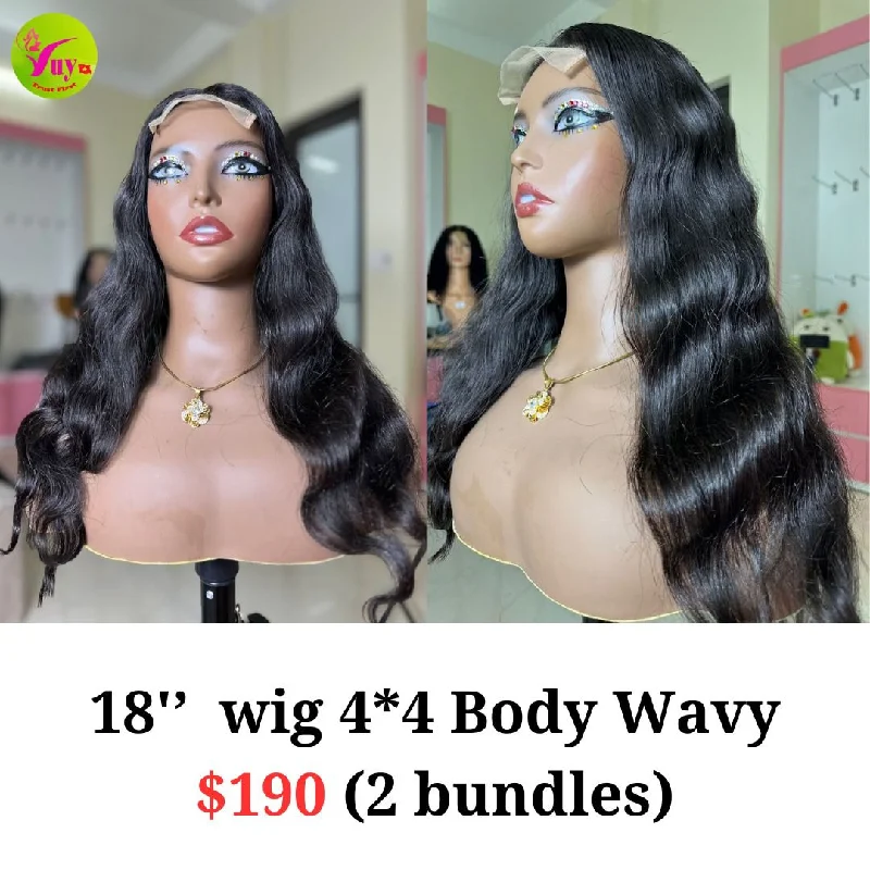 wigs for men with thinning hair or baldness -18" 4x4 closure lace wig Body wavy hair (from 2 bundles)