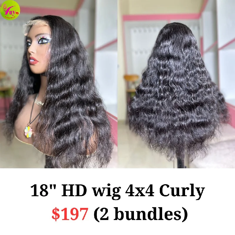 thick wigs for women with volume -18" 4x4 HD lace closure wig Curly (from 2 bundles)