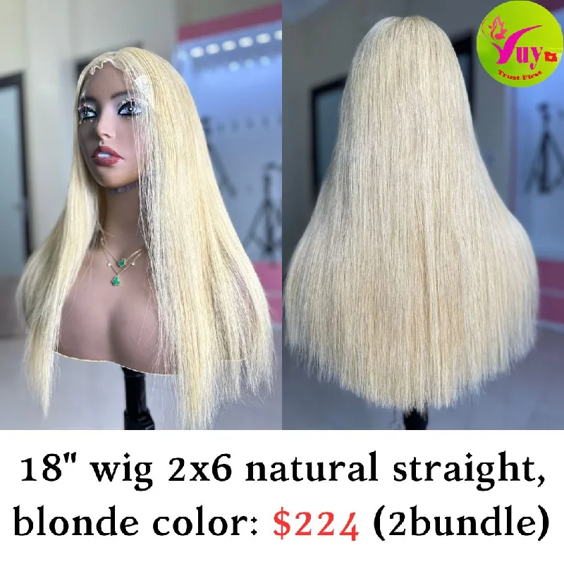 blonde wigs for natural and sun-kissed styles -18'' Wig 2x6 natural straight blonde color