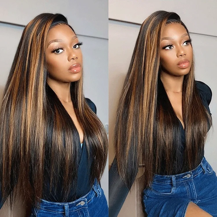 full coverage wigs for protecting hair loss -#1B/30 Highlight Color 13x4 Straight Lace Front Wigs 180% Density