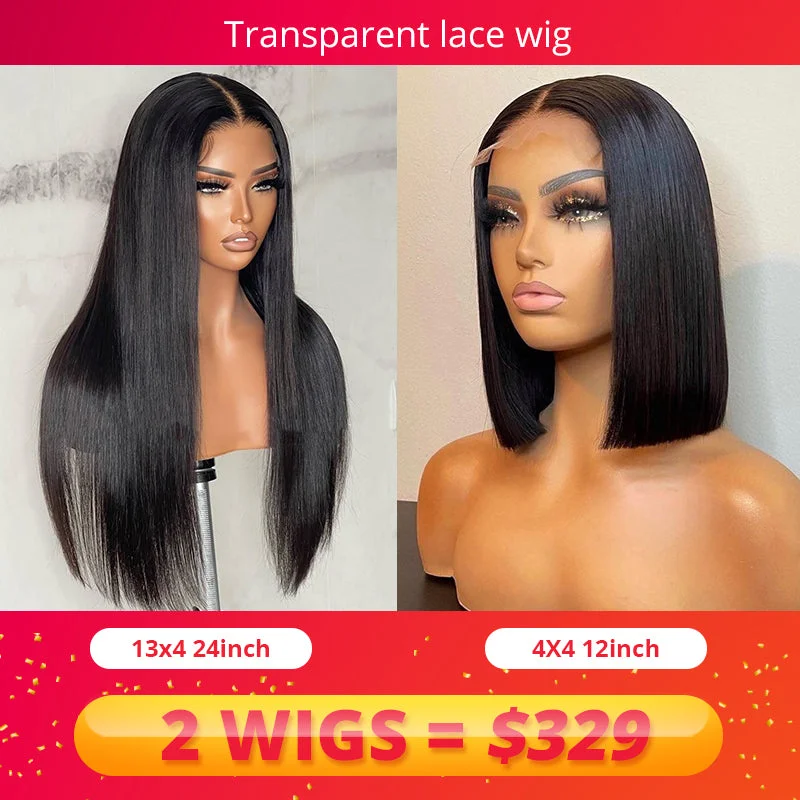 high-quality lace wigs for maximum comfort -2 wig deal 13x4 transparent lace front wig + 4x4 closure wig 180% density