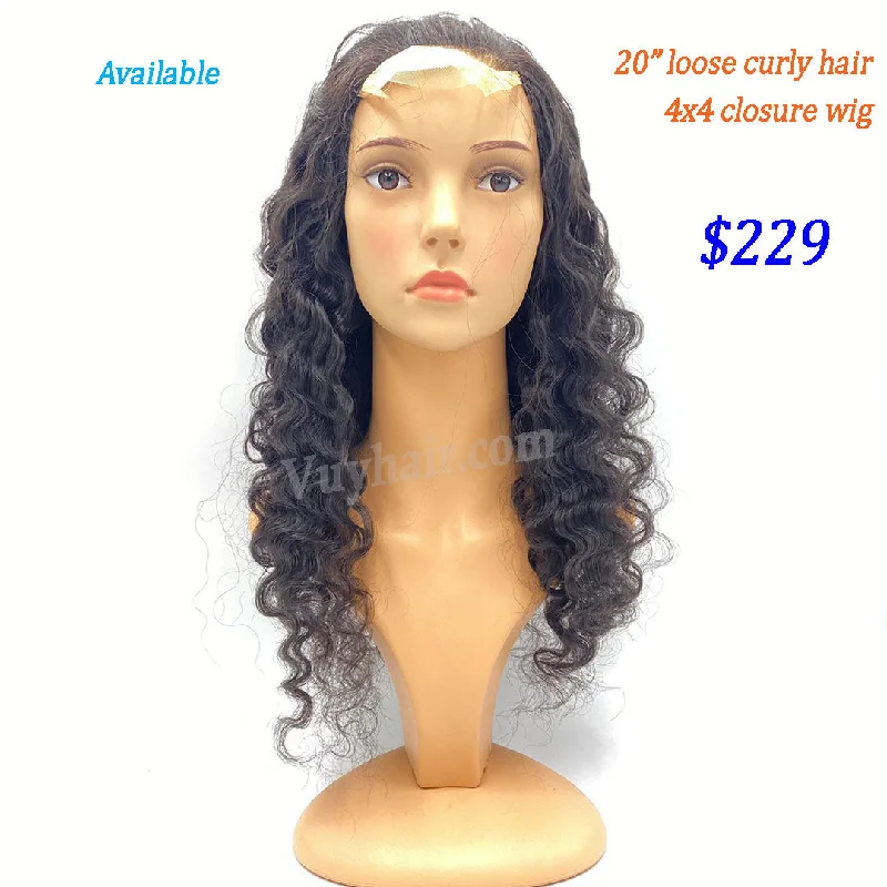 wigs for women with large face shapes -20" 4x4 closure wig raw hair, loose curly