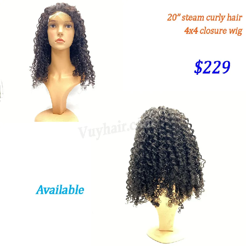 full lace wigs for complete coverage -20" 4x4 closure wig raw hair, steam curly