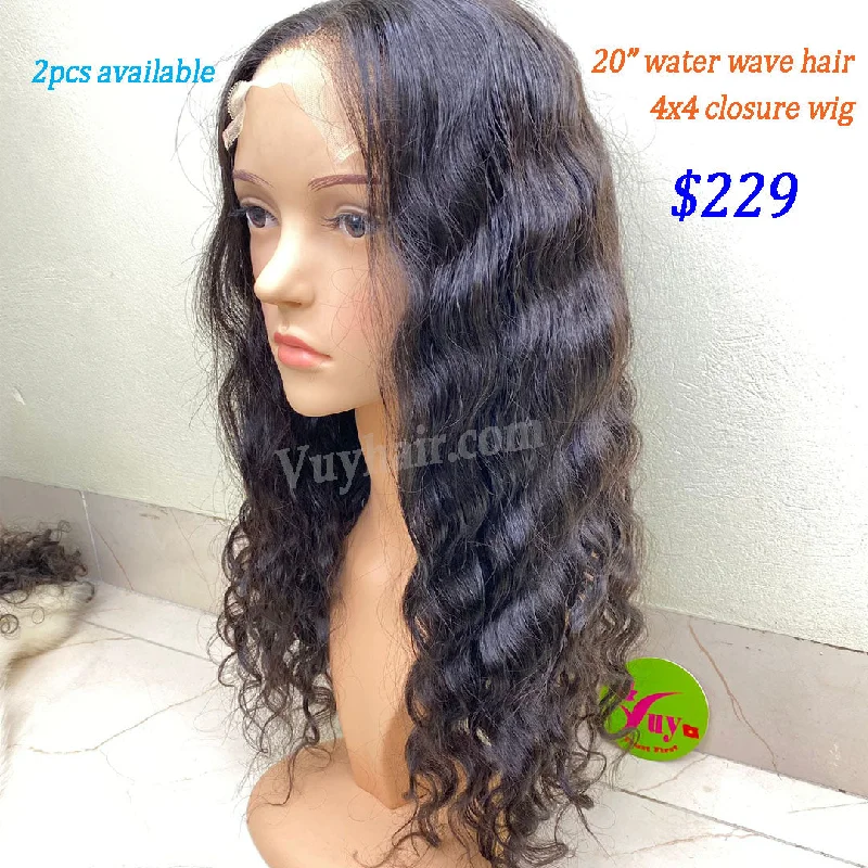 stylish braided wigs for versatile looks -20" 4x4 closure wig raw hair, water wave