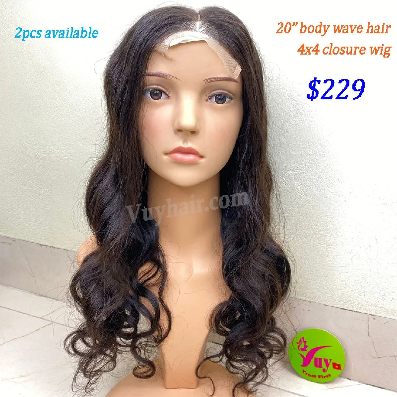 voluminous wigs for fuller, thicker hair -20" 4x4 closure wig raw hair, body wave