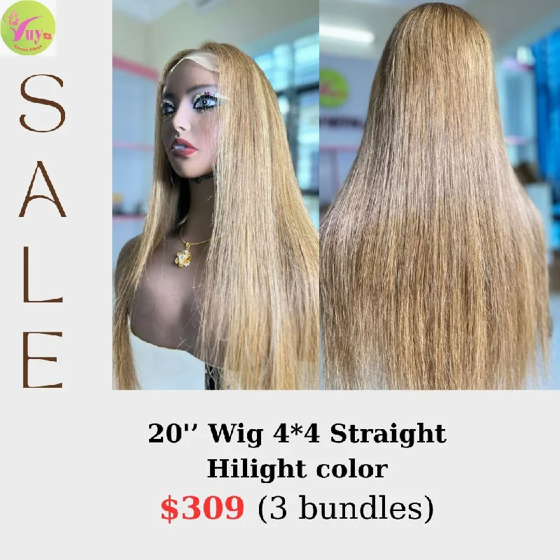 luxurious human hair wigs for glamour -20" 4x4 closure wig straight highlight color (from 3 bundles)