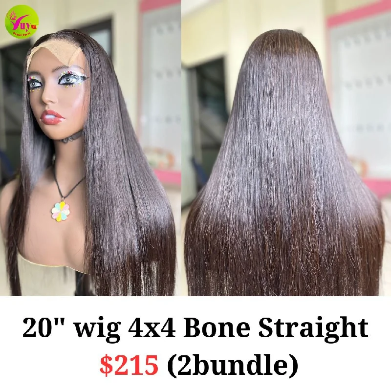 affordable lace front wigs for beginners -20'' Wig 4x4 Bone Straight (2bundle)