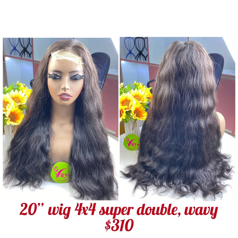 full wigs for a thicker, fuller look -20" Wig Closure 4x4 Natural Wavy, Super Double Drawn, Virgin hair (W64)