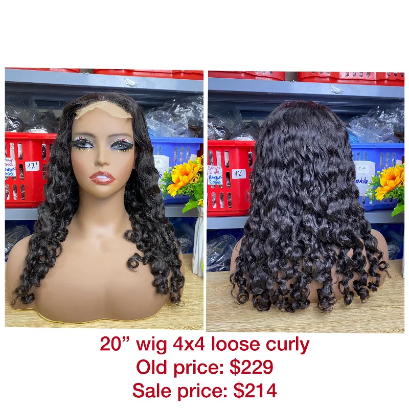 wigs for people experiencing hair loss -20" Wig Loose Curly, Closure 4x4, Double Draw, Raw hair (W45)