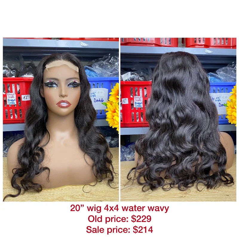 natural hair wigs for women with curly texture -20" Wig Water Wavy, Closure 4x4, Double Drawn, Raw hair (W47)