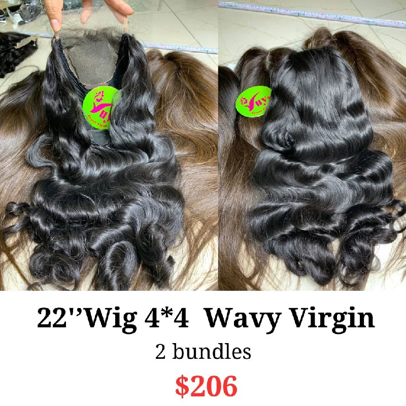 wigs for women with thin or fine hair -22" 4x4 closure wig Wave virgin hair (from 2 bundles)