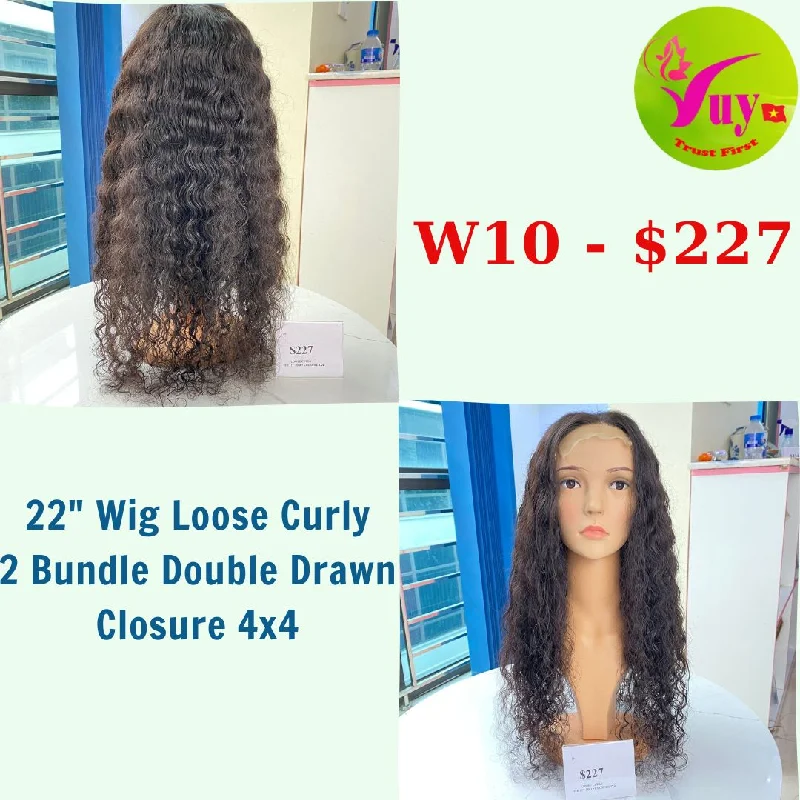 stylish wigs for bridesmaids or weddings -22" Wig Loose Curly, Closure 4x4, Double Drawn, Raw hair (W10)