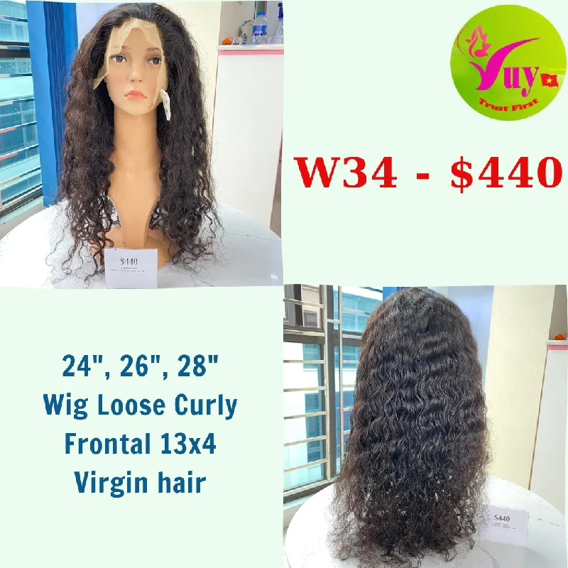 curly lace wigs for fuller, textured look -24", 26", 28" Wig Loose Curly, Frontal 13x4, Virgin hair (W34)