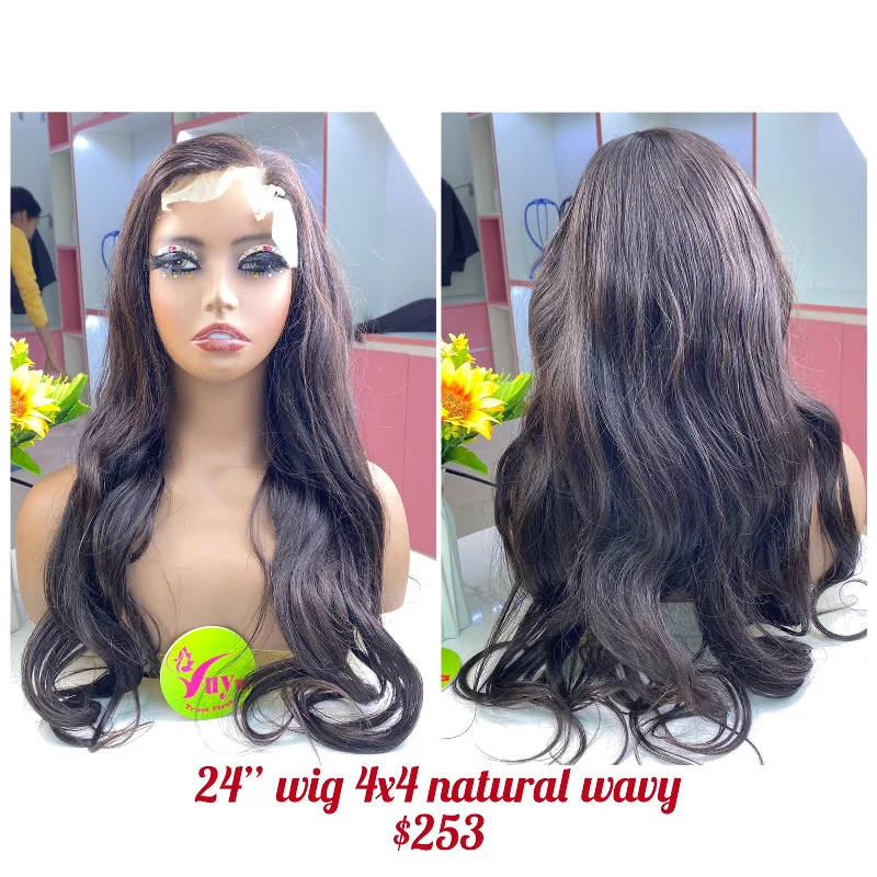 voluminous pixie wigs for modern style -24" Wig Closure 4x4 Natural Wavy, Double Drawn, Raw hair (W57)