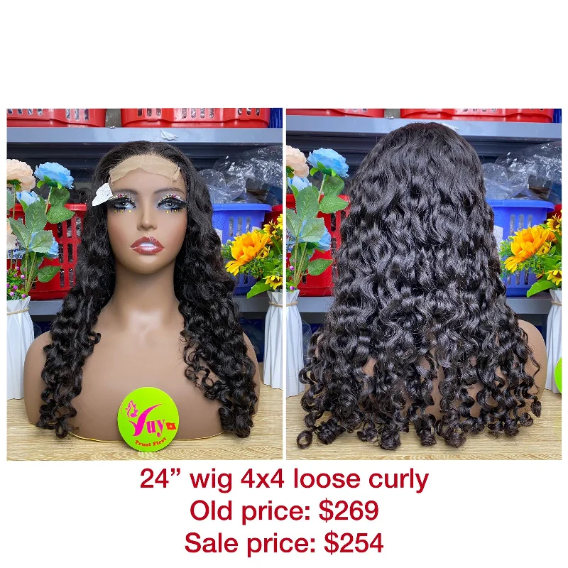 best wigs for women with round face shape -24" Wig Loose Curly, Closure 4x4, Double Draw, Raw hair (W44)