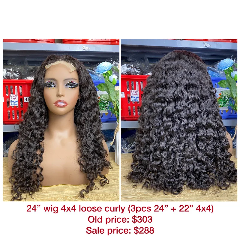 curly bob wigs for trendy and voluminous styles -24" Wig Loose Curly, Closure 4x4, Double Drawn, Raw hair (W46)